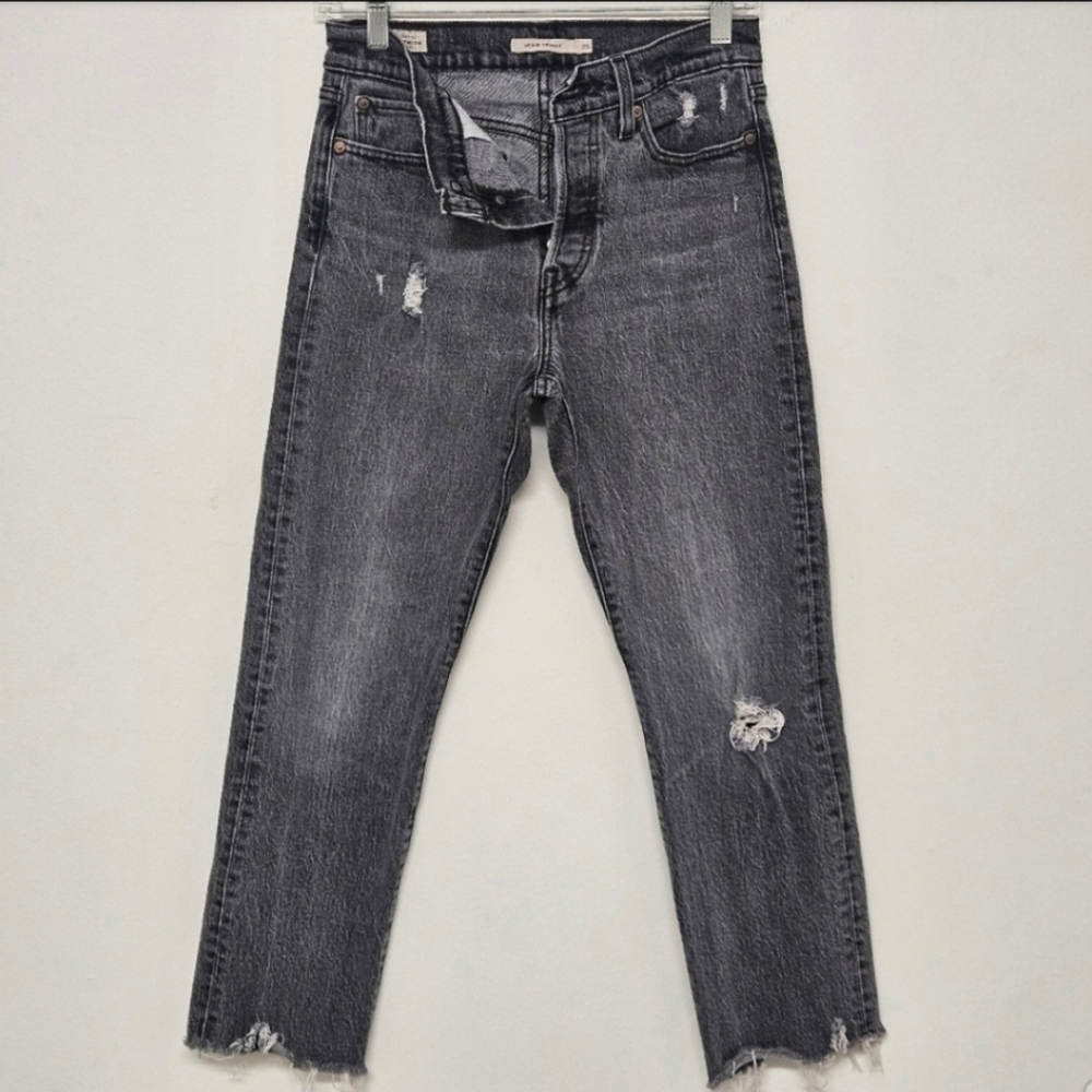 97 LEVI'S WEDGIE STRAIGHT DISTRESSED GRAY JEANS WOMEN'S SIZE 26 - Picture 5 of 13